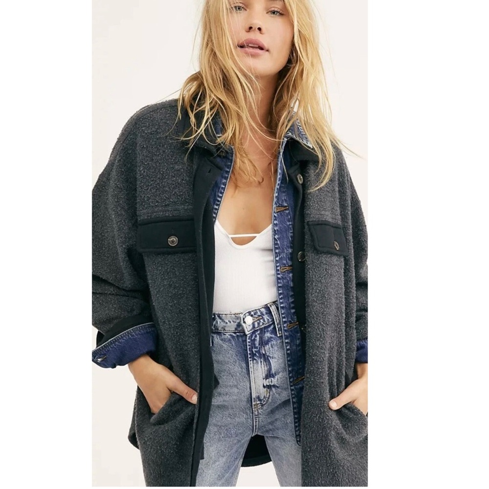 Free People Ruby Jacket Shacket Washed Black Over… - image 1